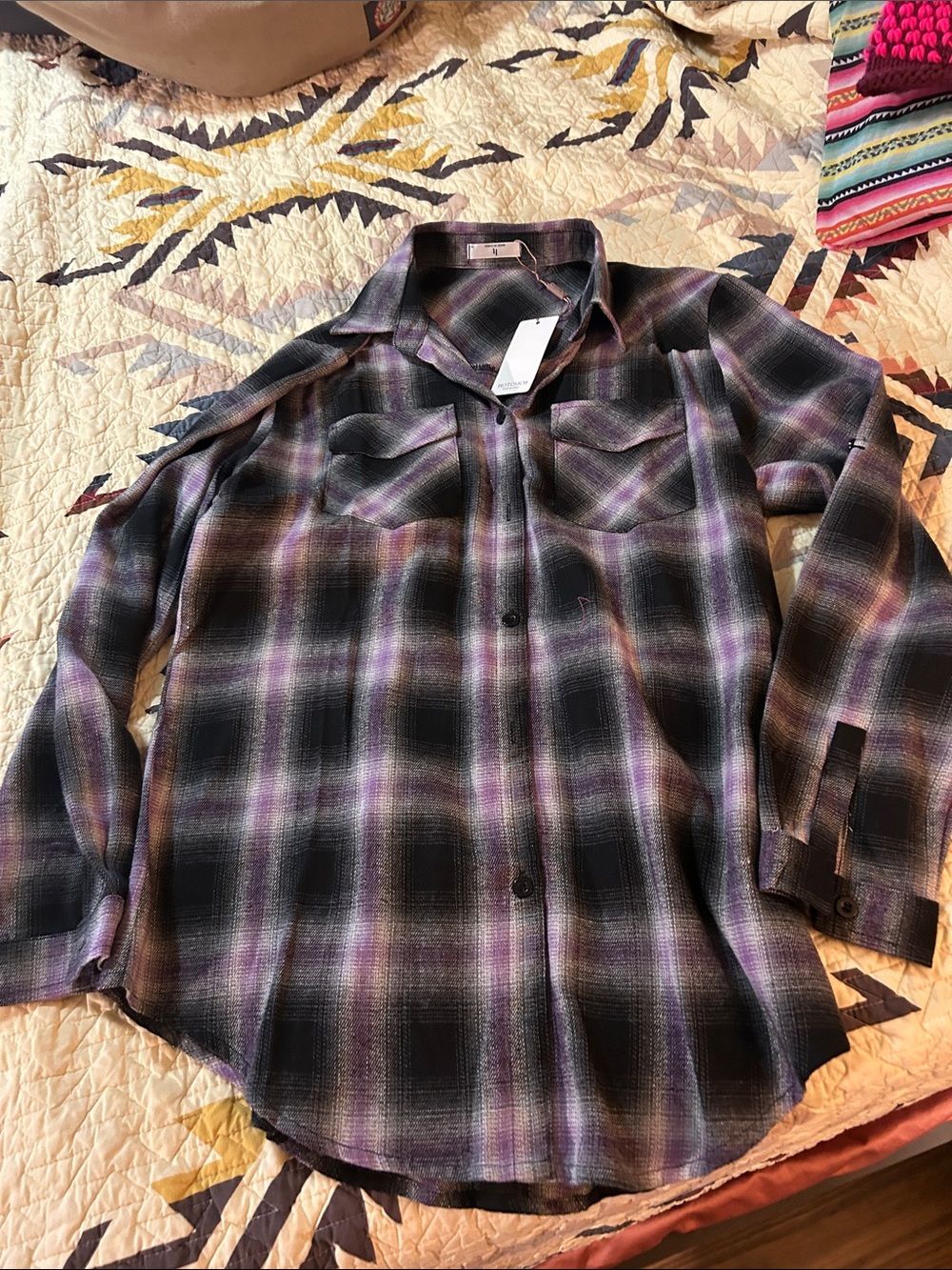 Purple Plaid Button-Down Shirt